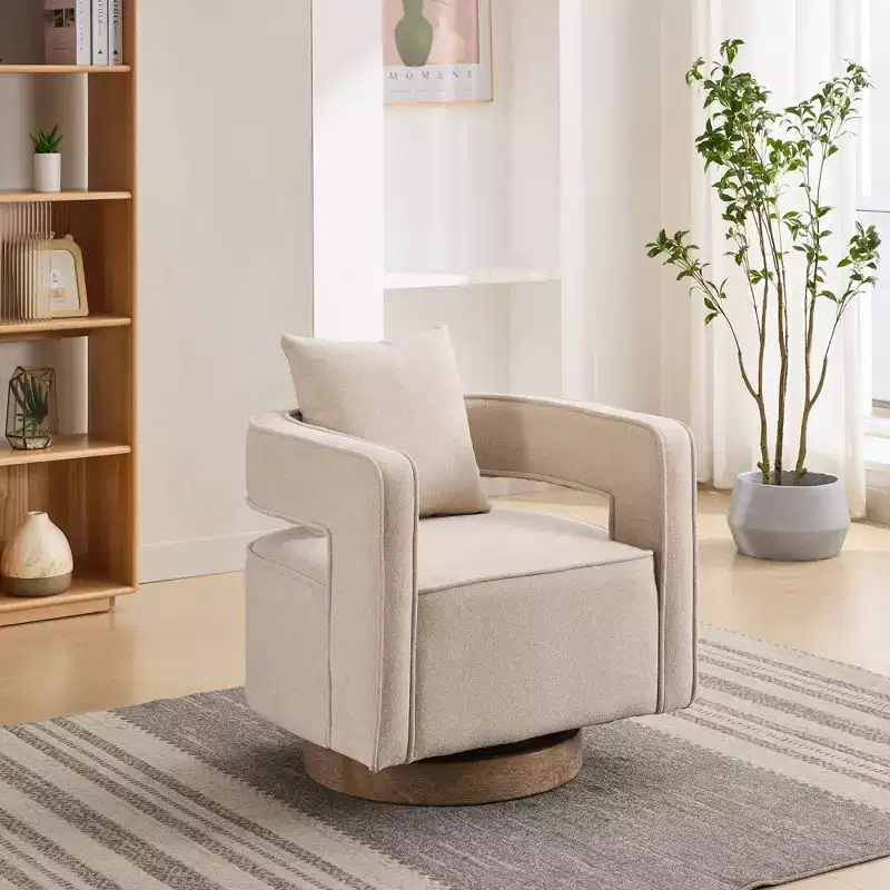 360° Swivel Open-Back Accent Chair with Weathered Wood Base – 33.1