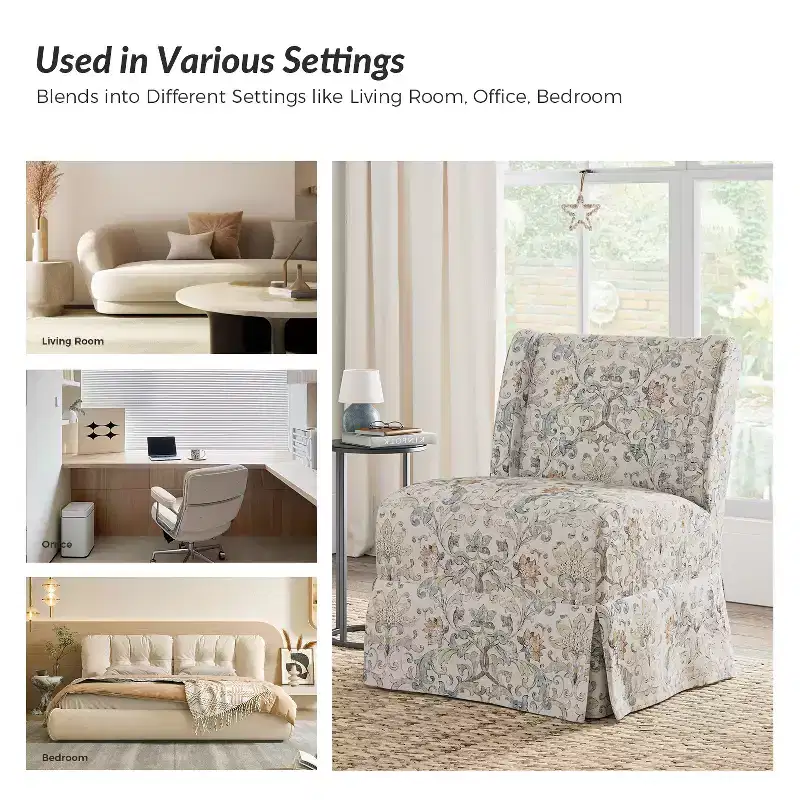 Fabrizius Transitional Upholstered Slipper Chair with Washable Slipcover and Solid Wood Legs | HULALA HOME