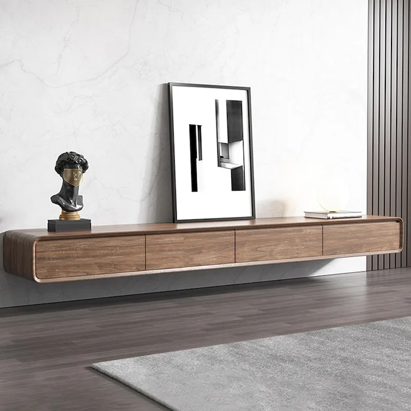 Floating TV Stand, Modern Wall-Mounted Entertainment Center with 3/4 Drawers, Solid Wood,Fully-Assembled
