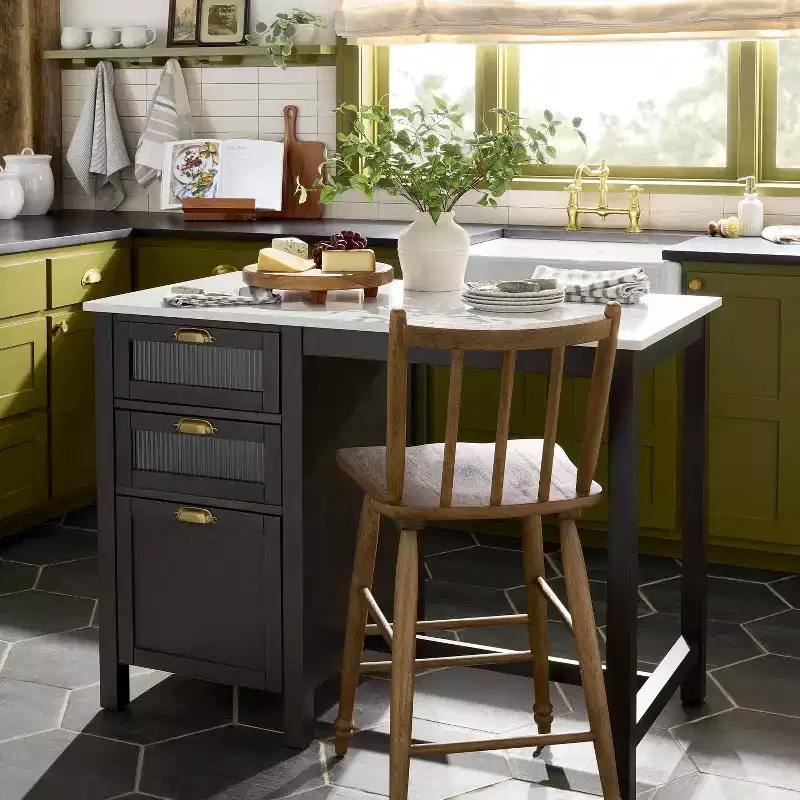 48 Reeded Glass & Wood Kitchen Island with Seating Nook - Hearth & Hand with Magnolia