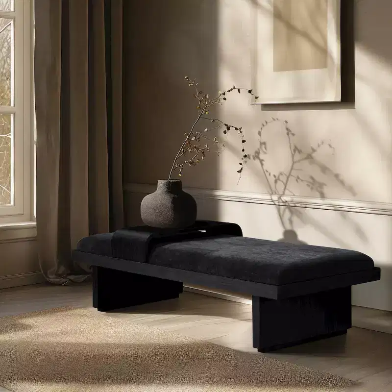 Meridian Furniture,Arlington Chenille Fabric Bench