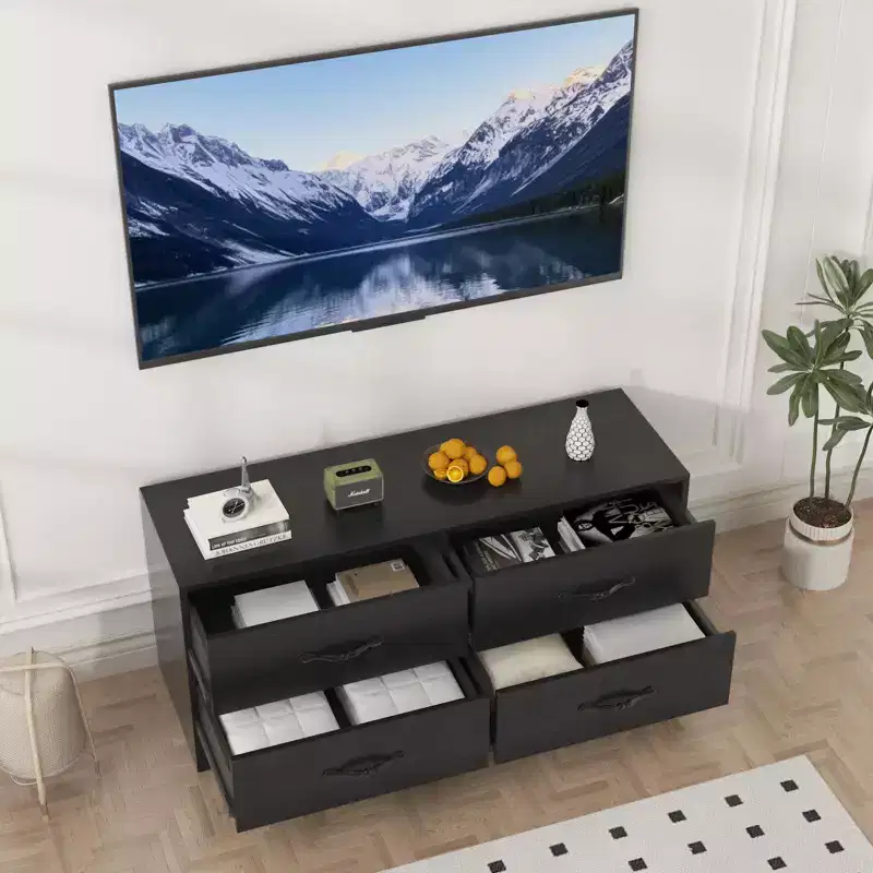 Adjustable Height Modern TV Stand, Media Console with 4 Drawers for Living Room Bedroom Office