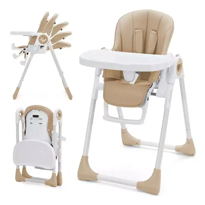 Baby High Chair for Babies and Toddlers with Adjustable Heights & Footrests, Foldable Highchair with 5 Recline Adjustable Backrest