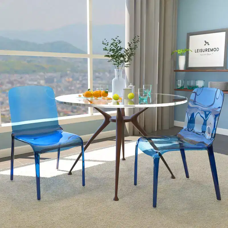 Clear Acrylic Dining Chair Set of 2 Stackable Waterfall Edge Lightweight 275 lbs
