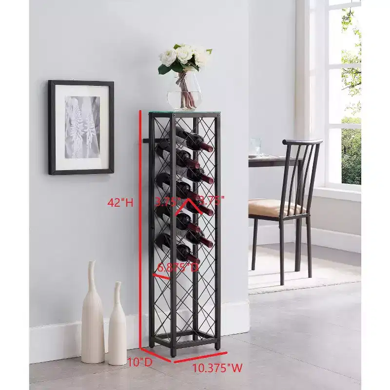 Freestanding Metal Wine Rack Tower with Shelf - Pewter, Holds 13 Bottles