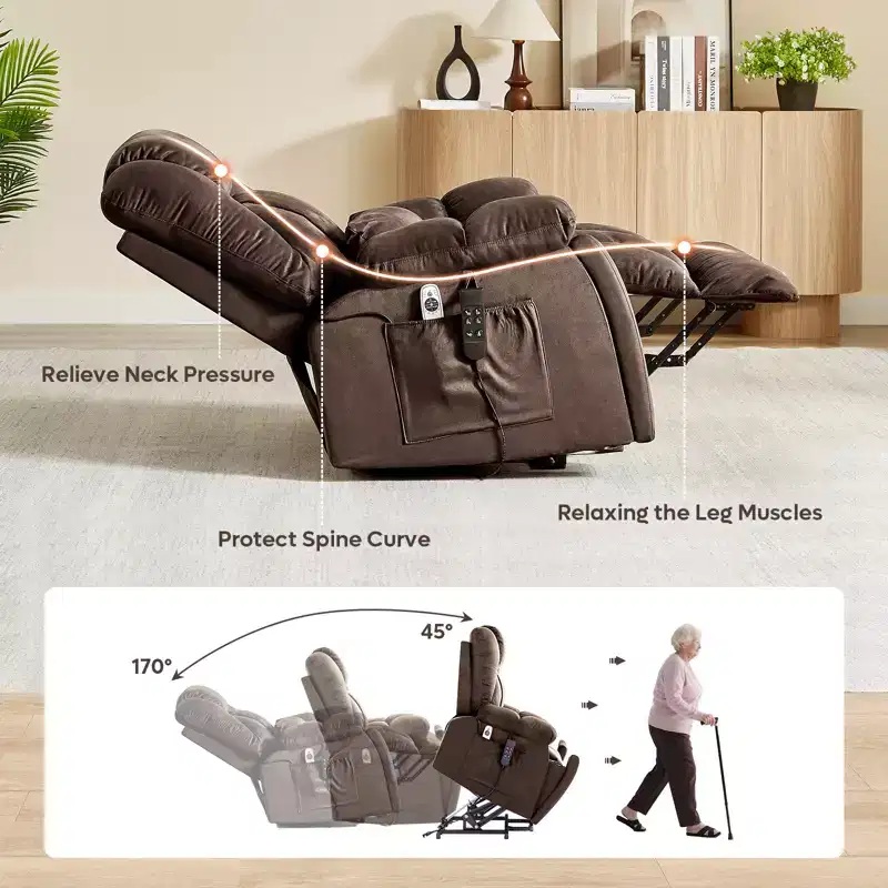 40.1 W Microsuede Oversize Dual Motor Power Lift Recliner Chair With Massage and Heating