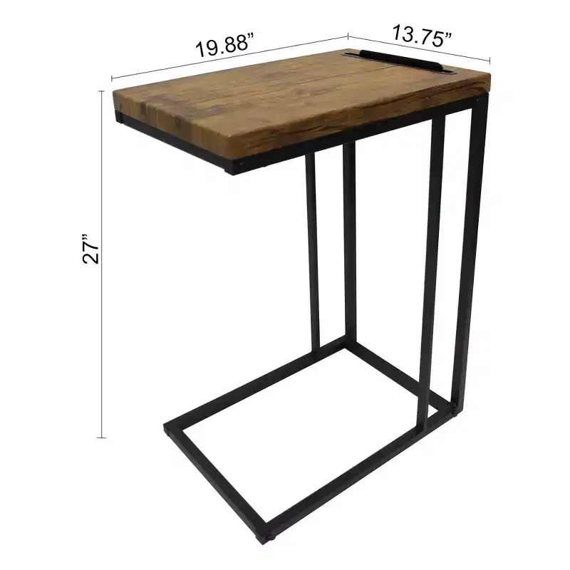 C-Shaped Slide-Under Sofa Side Table with Coffee Top, Black Metal Frame