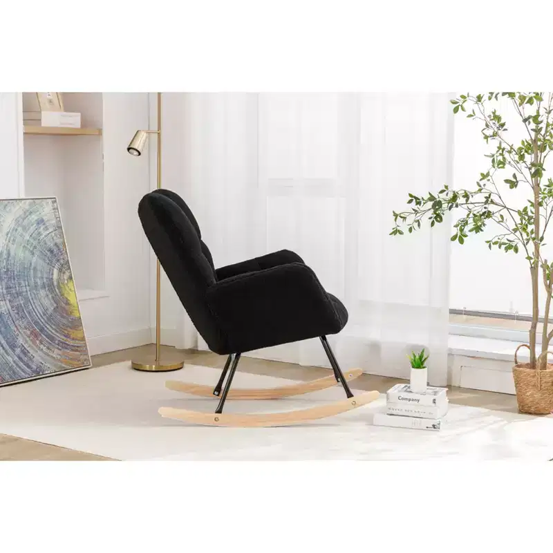 MAYEERTY Teddy Fabric Nursery Rocking Chair, Indoor Living Room Use, Black