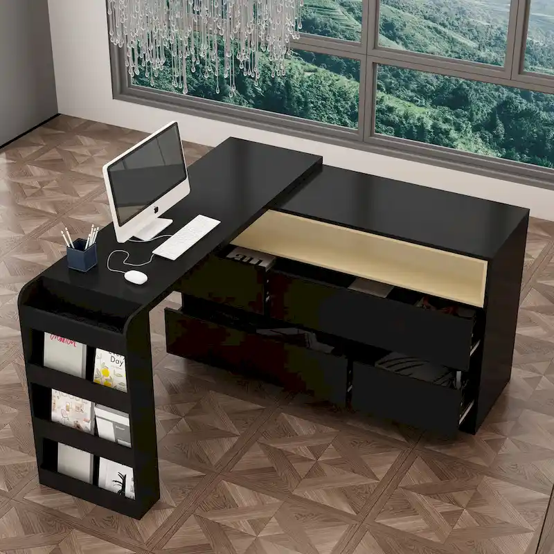 Storage Desk Movable Tabletop with Shelves and Display Area Dresser