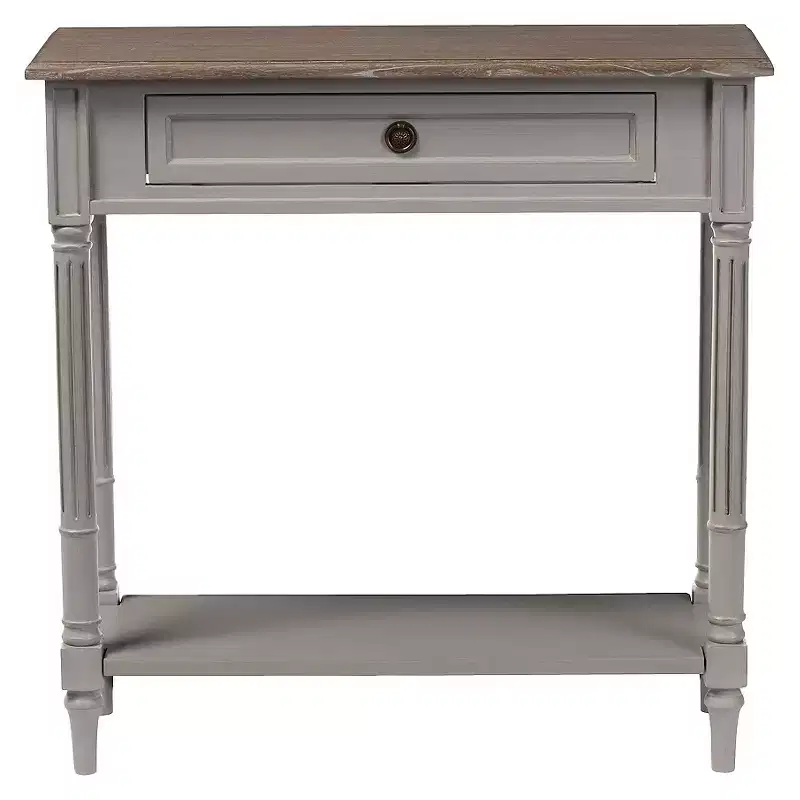 French Provincial Style Console Table with 1 Drawer - White/Light Brown, Elegant Entryway Furniture, Narrow Design