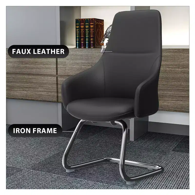 Ergonomic Faux Leather Office Chair Iron Sled Base Adjustable Height 330 lbs Capacity