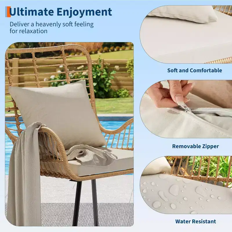 Set of 2 All-Weather Wicker Patio Chairs, Outdoor Rattan Dining Chairs with Thick Cushions & High Backrest for Porch, Balcony, Garden, Brown
