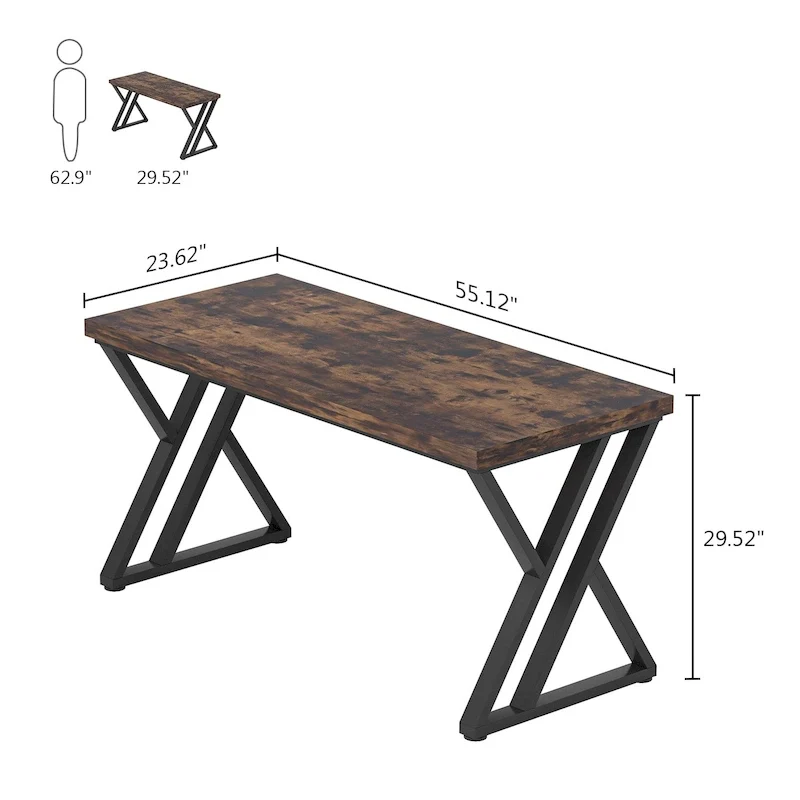 55-Inch Computer Desk with Z-Shape Metal Legs