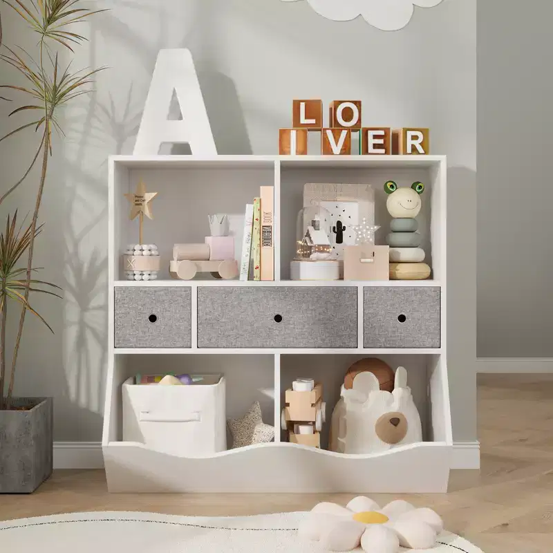 Kids Bookshelf & Toy Storage Organizer - Floor Cabinet with 3 Drawers for Nursery, Playroom