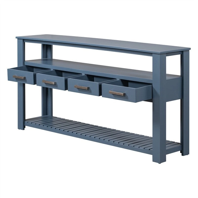 Long Entryway Console Sofa Table with Drawers, Farmhouse Wood Sofa Tables Console Table with 4 Drawers and 2 Shelves