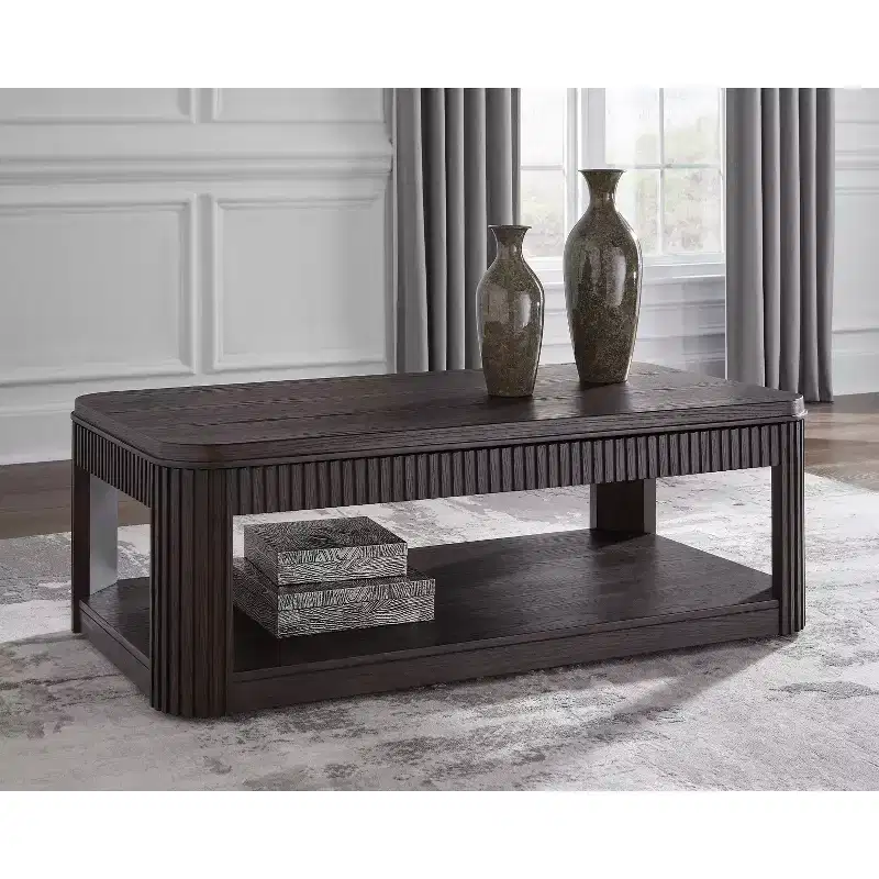 Signature Design by Ashley Carlibrie Lift Top Coffee Table, Brown Contemporary Cocktail Table with Shelf and Casters