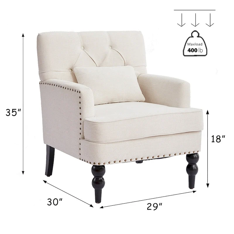 HUIMO Arm Chair Upholstered Button Tufted Accent Chair with Lumbar Pillow Beige/ Grey/ Light Blue/Brown