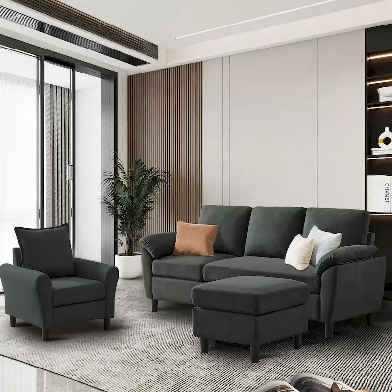 3-Piece Living Room Sectional Sofa Set with Chair and Ottoman
