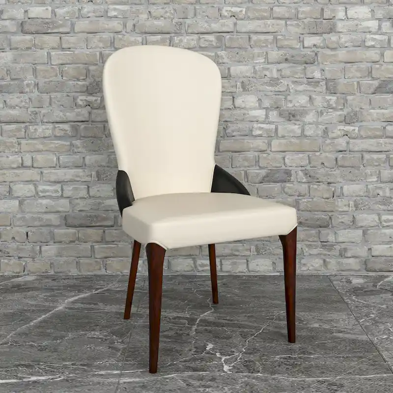 Leather Upholstered Solid Wood Dining Chair with Two-Tone Design