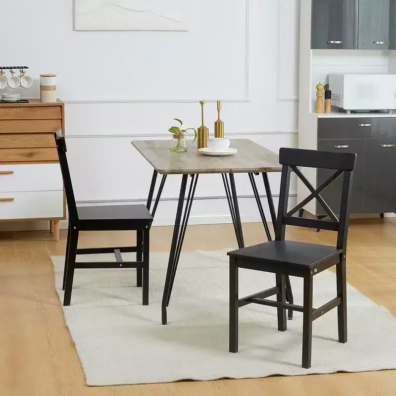 Modern Farmhouse Dining Chairs Set of 2 - Cross Back, Solid Pine, Black