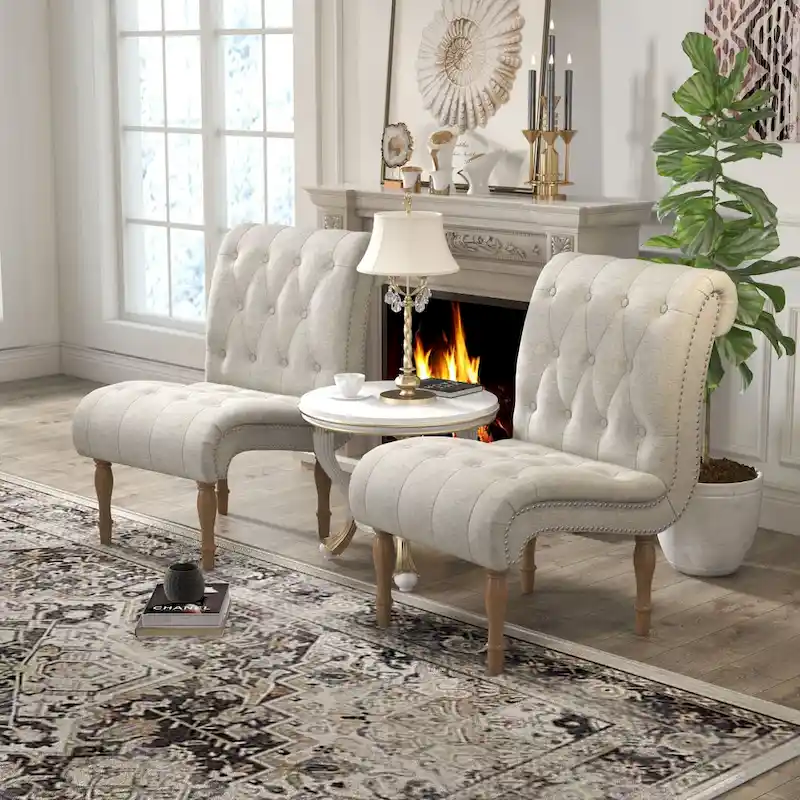 Upholstered Accent Lounge Chair for Bedroom Living Room Armless Slipper Chair with Wood Legs