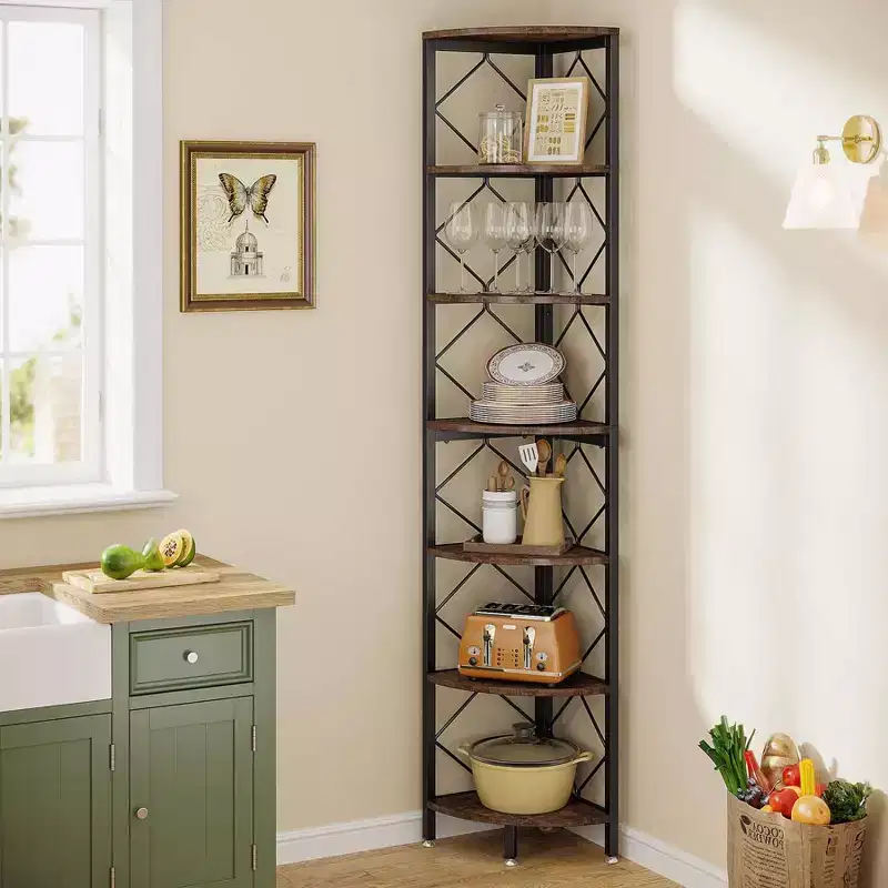 LITTLE TREE 78.7 7 Tier Bookshelf Bookcase Brown/Black