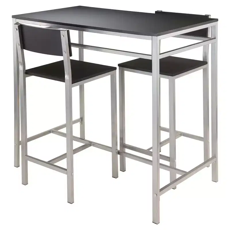 3pc Hanley Counter Height Dining Set with 2 Stools Metal/Black/Slate Gray - Winsome: Scandinavian Style, Wood Seat