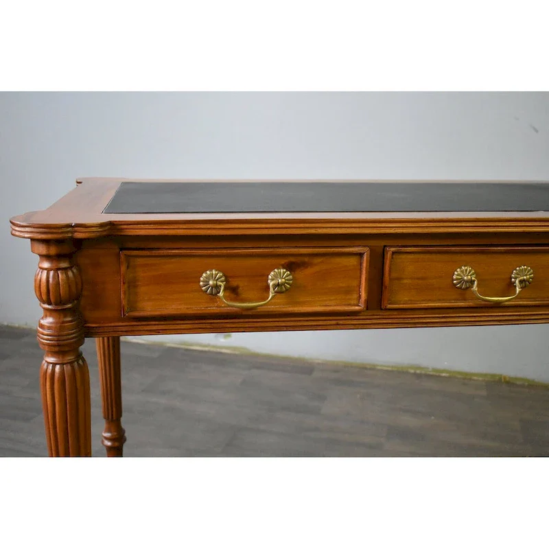 Dark Brown / Light Brown Victorian-Style Solid Mahogany Desk with Black Leather Top and 3 Drawers – Single Unit
