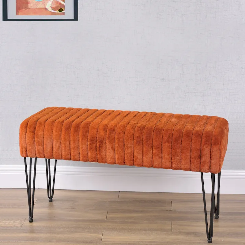 Faux Fur Ottoman Bench, Striped, 1-Person