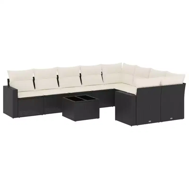 vidaXL Garden Sofa Set Black PE rattan Large UV-resistant materials