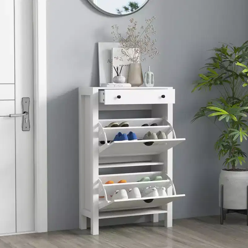 HOMCOM Shoe Storage Cabinet with 2 Flip Drawers, Adjustable Shelves and Top Drawer for 8 Pairs of Shoes