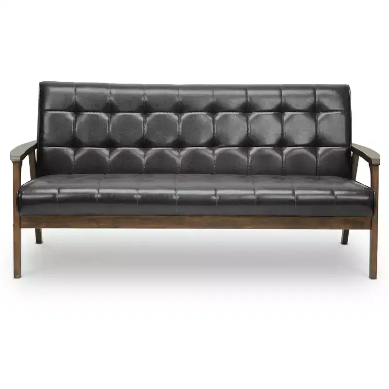 Mid-Century Masterpieces Sofa Brown - Baxton Studio: Faux Leather Upholstery, Office Seating, 3-Person Capacity