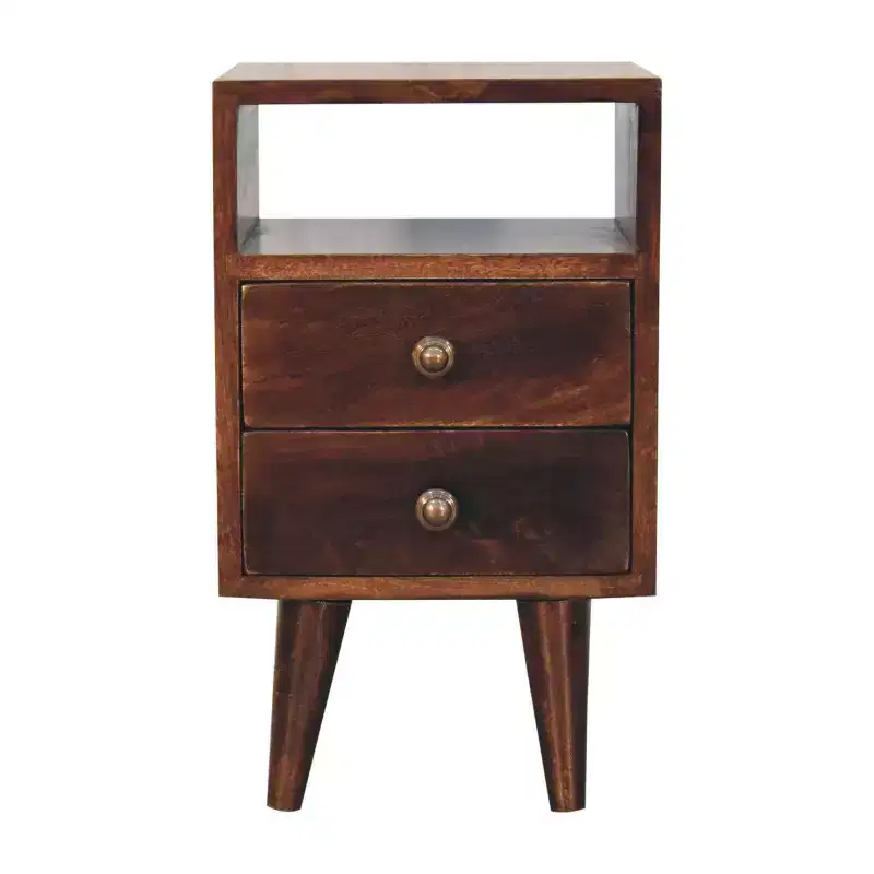 HomeRoots 20 Walnut Solid Wood Square Two Drawer Nightstand
