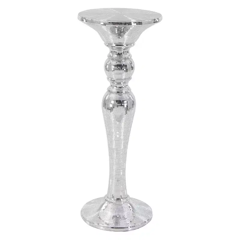 Olivia & May Resin Pedestal Accent Table Silver: Polystone Base, No Assembly, Glass Top