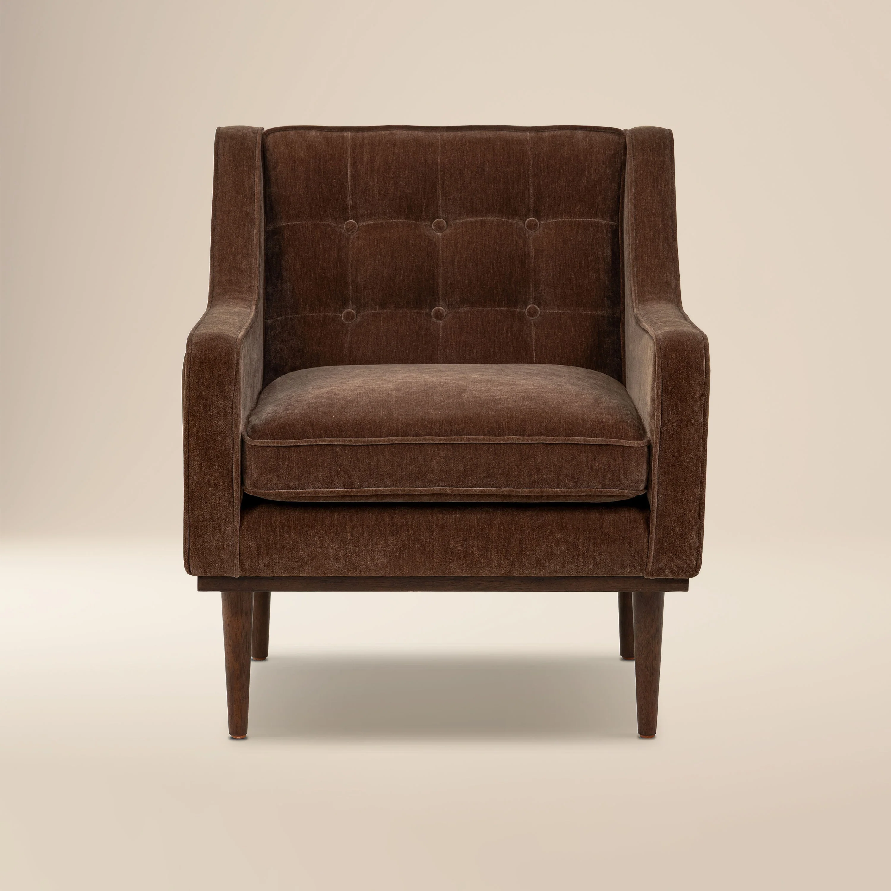 Mid-Century Modern Bronzer Brown Fabric Lounge Chair with Button