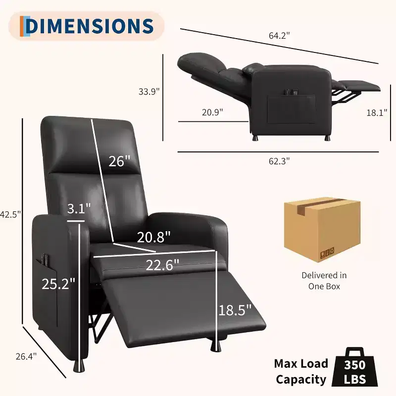 Acekool Power Recliner Chair with Massage, Heat, Storage Pockets & USB, Faux Leather Home Theater Chair