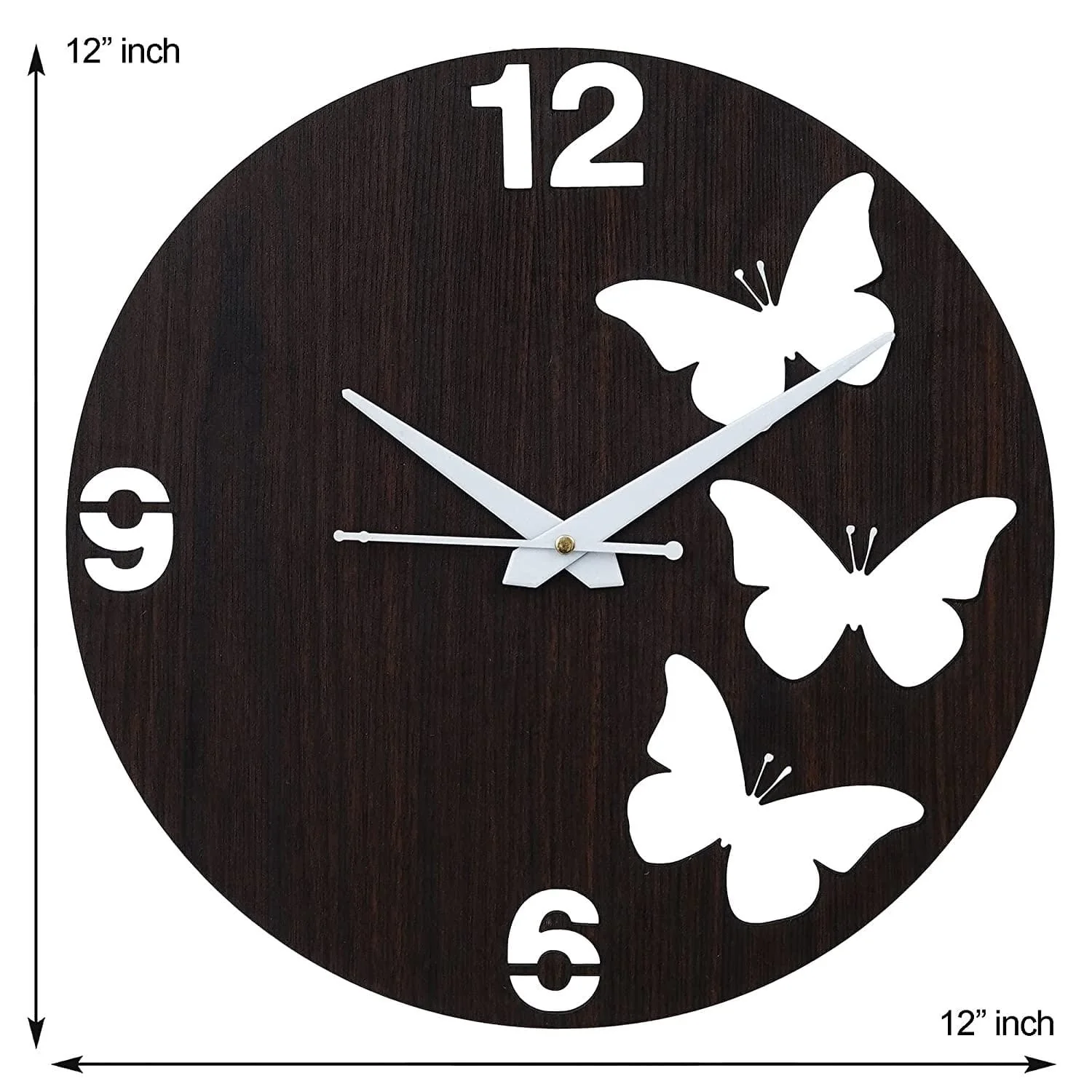 Premium Butterflies Wooden Wall Clock for Home and Office Decor| Three Outer Butterflies Wall Clock for Bedroom,Living Room| (12 Inches, Brown)