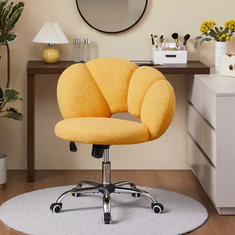 Yaheetech Boucle Upholstered Rolling Makeup Vanity Chair