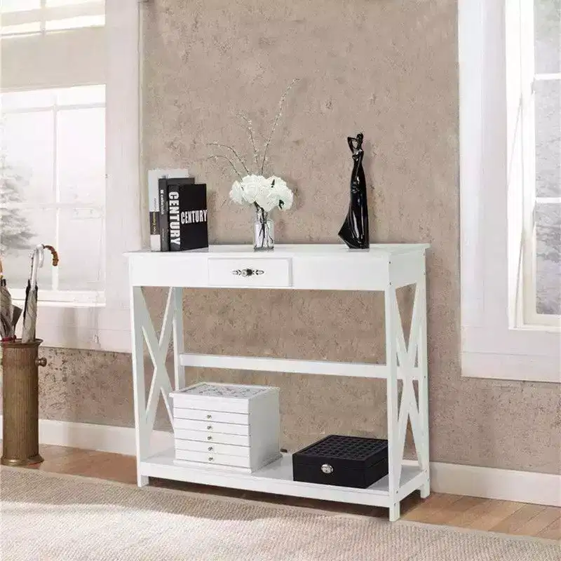 40.16in White 2 Layers with One Drawer Density Board Entrance Table