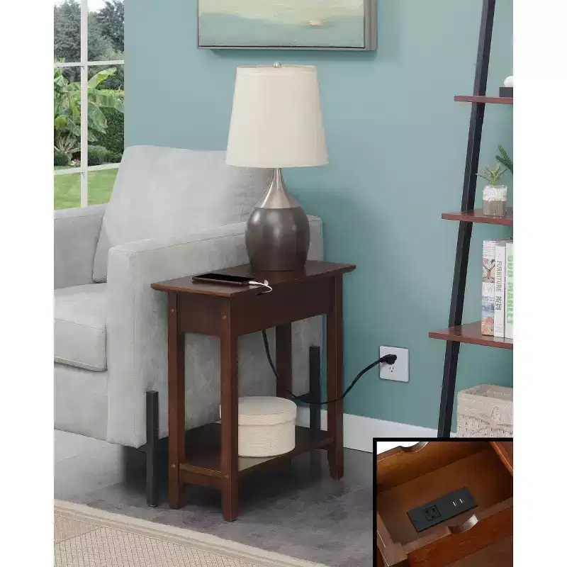 Flip Top End Table with Storage and Charging Station, Featuring USB Ports, Power Outlets and Slim Space Saving Design