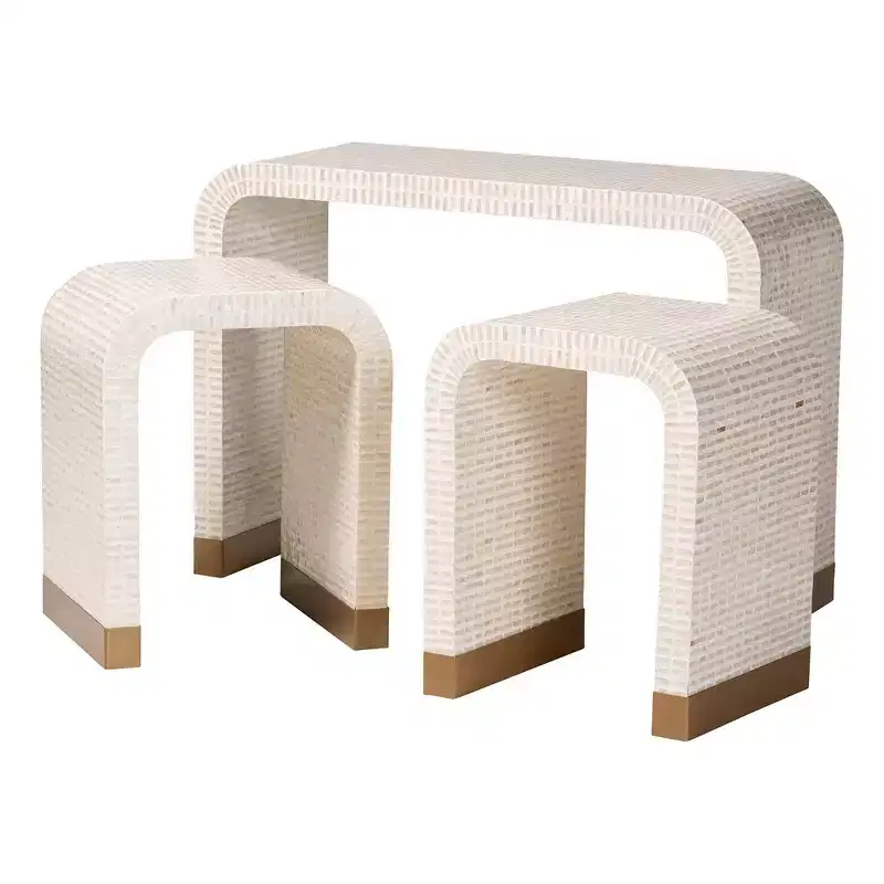 bali & pari 3pc Carlyn Mother of Pearl Capiz Shell Accent Table Set Beige/White/Gold