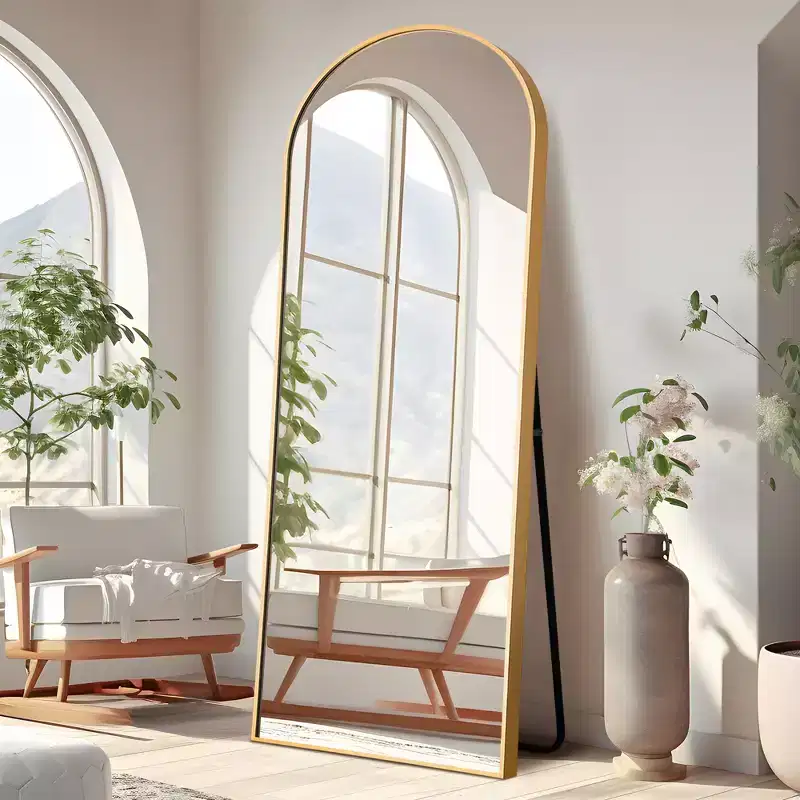 Black Metal Frame Arched Wall Mirror, Single