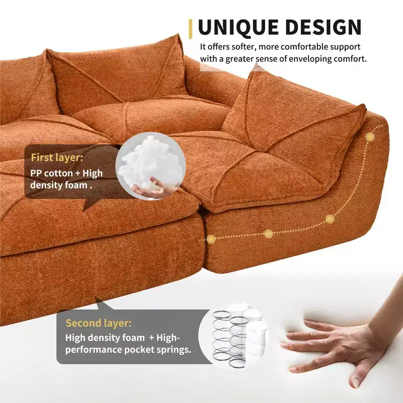 Whisen 116 Modular 4-Seat Sofa Bed, Spacious Foam Filled, Elderly/Baby Safe, No Assembly, Free Combination