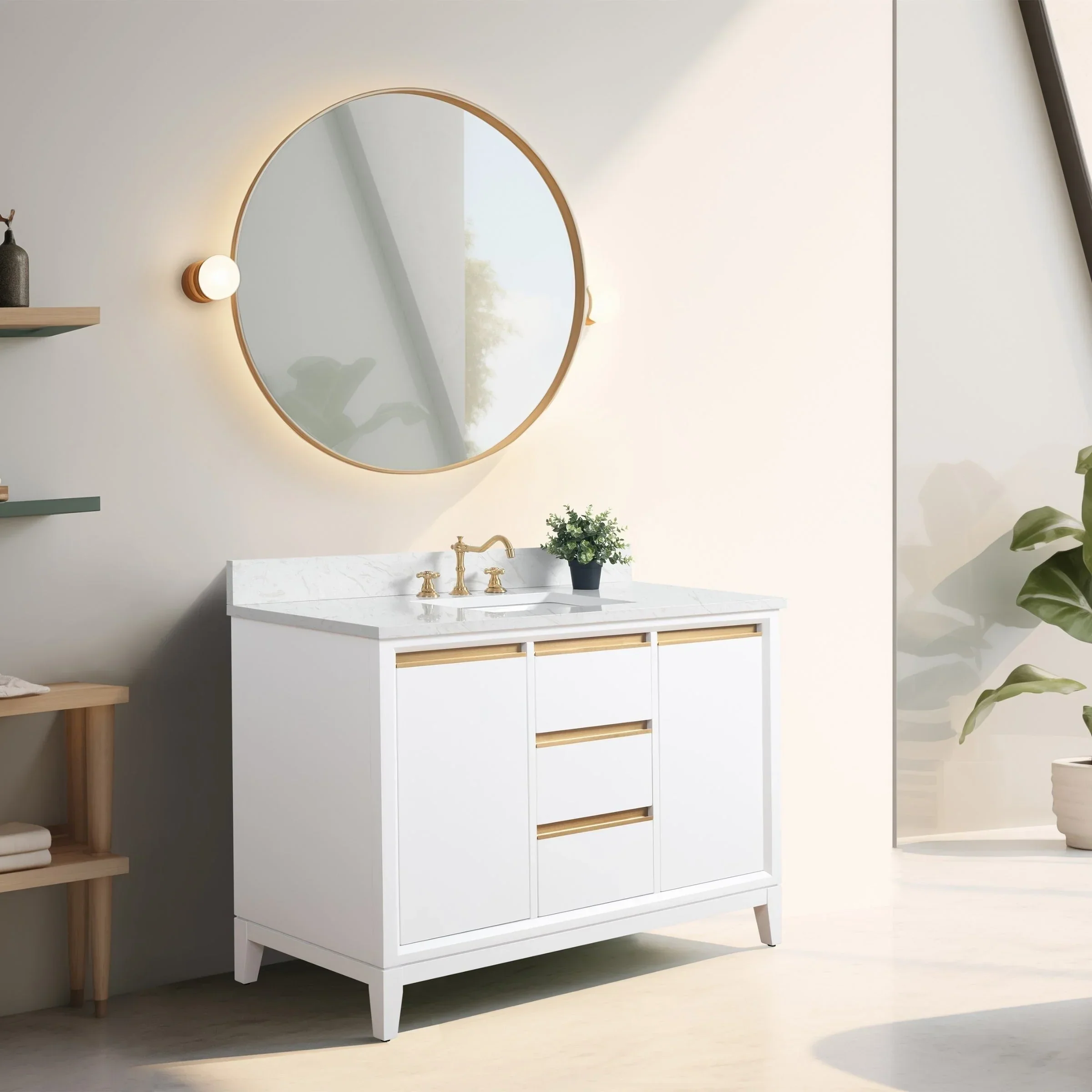 Vanity Art Bathroom Vanity with Ceramic Sink and Engineered Marble Top