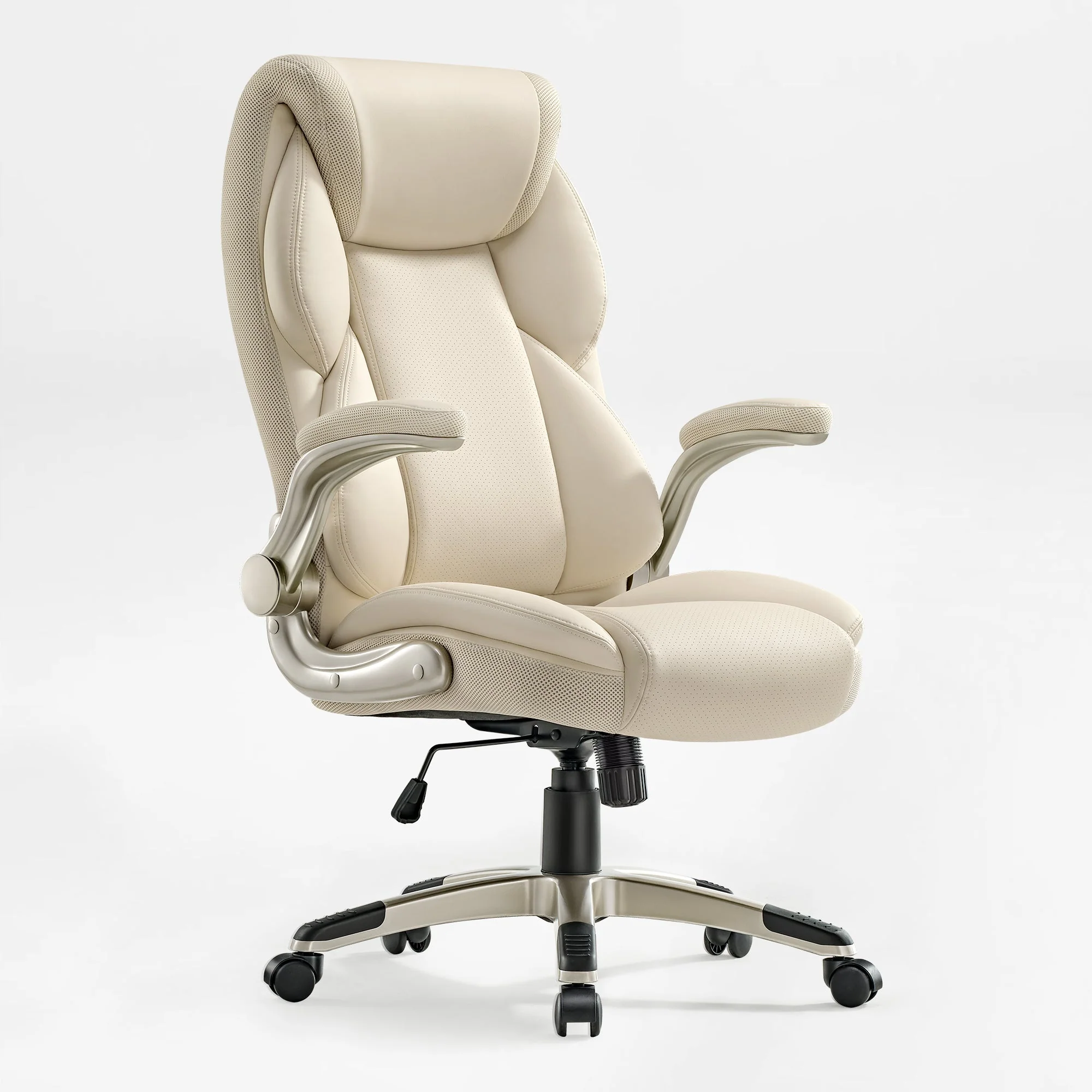 Faux Leather Home Office Chair - Ergonomic Cream