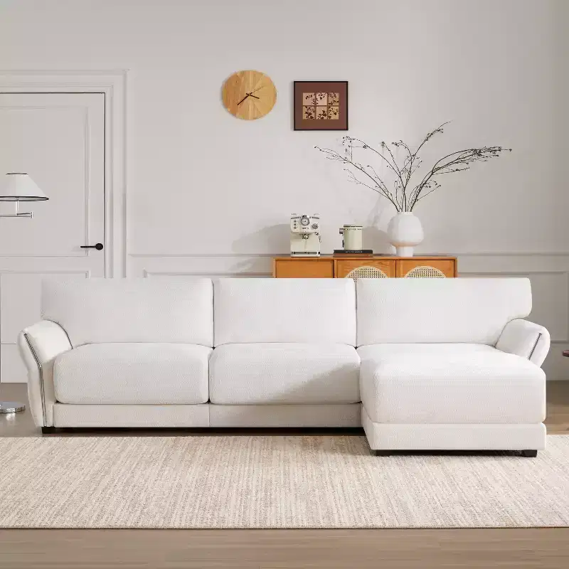 L-Shaped Sectional Sofa Set with Ottoman, 3-Seat Chenille Couch with Extra-Wide Seat and USB, 110