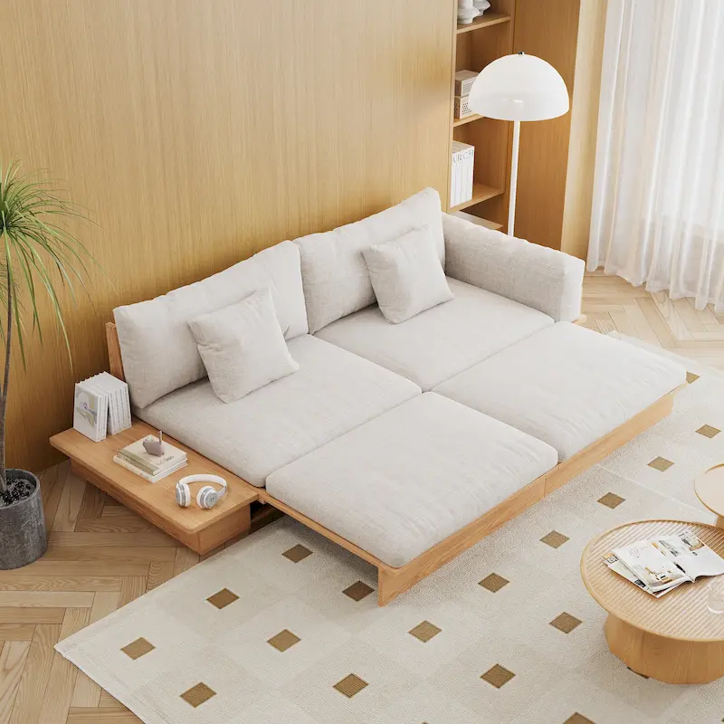 Modern Solid Wood Upholstered Cotton Linen Sofa
