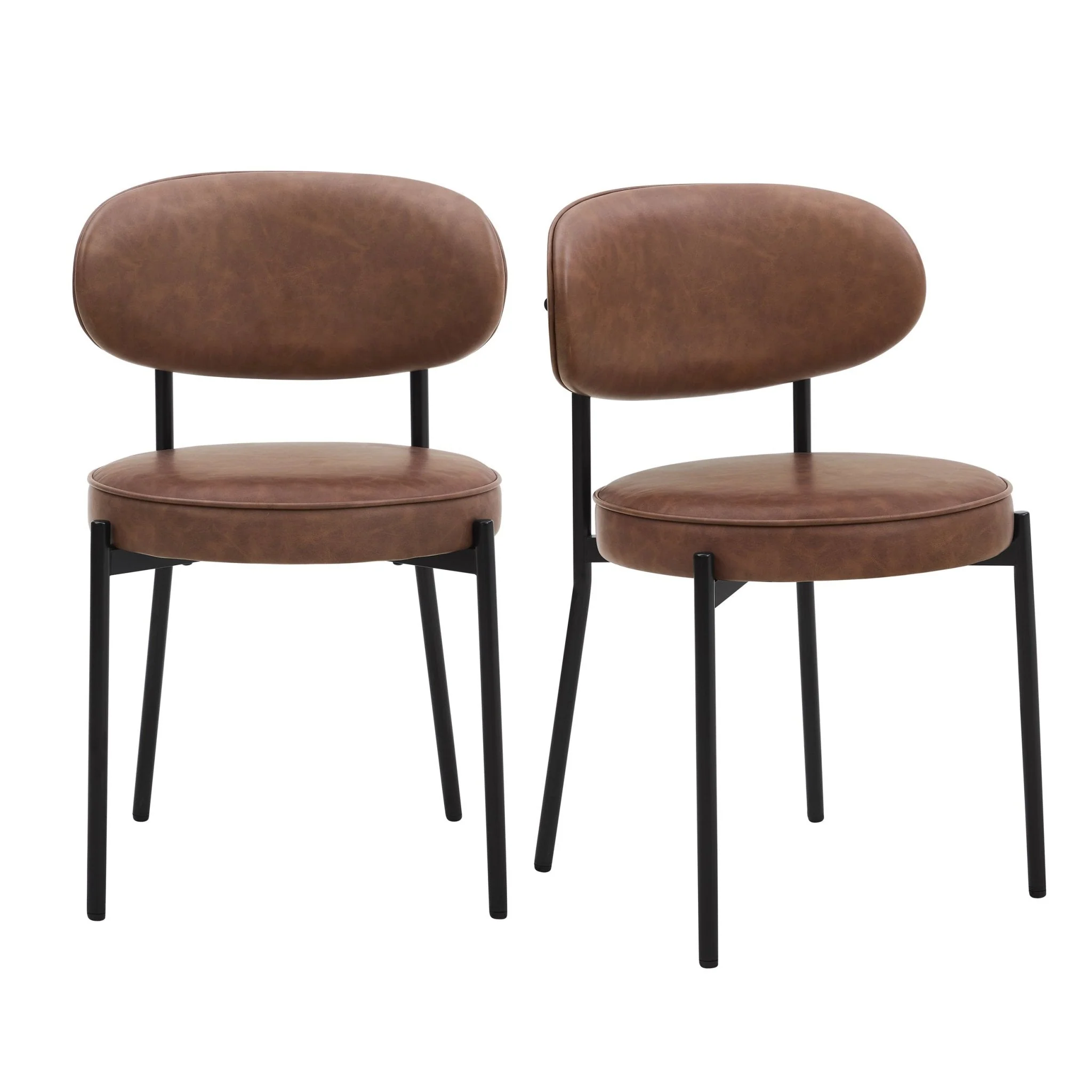 Modern Tan Faux Leather Dining Chair with Rounded Back for Dining Room