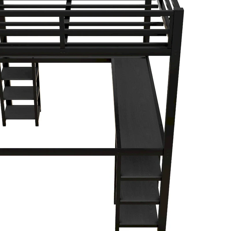 Full Metal Loft Bed with Desk and Shelves