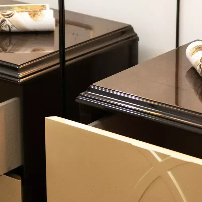 23 Wide Contemporary Glam Storage Side Table, Espresso Black & Soft Gold Birchwood & Veneer